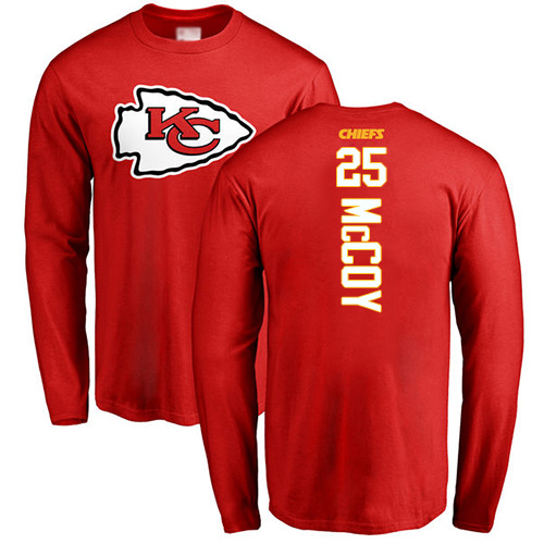 Men Kansas City Chiefs #25 McCoy LeSean Red Backer Long Sleeve T-Shirt